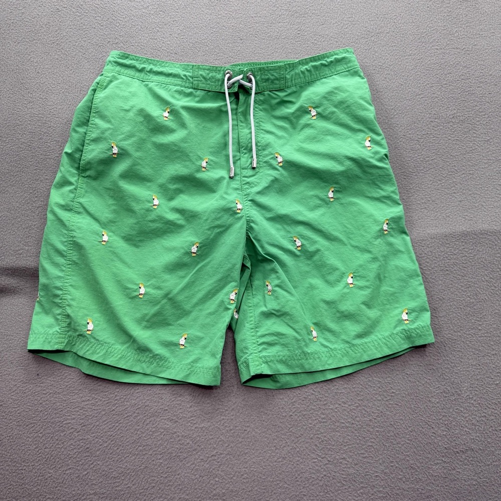 Cremieux Swim Shorts Mens‎ Large Green Parrot Print Trunks Mesh Lined Beach
